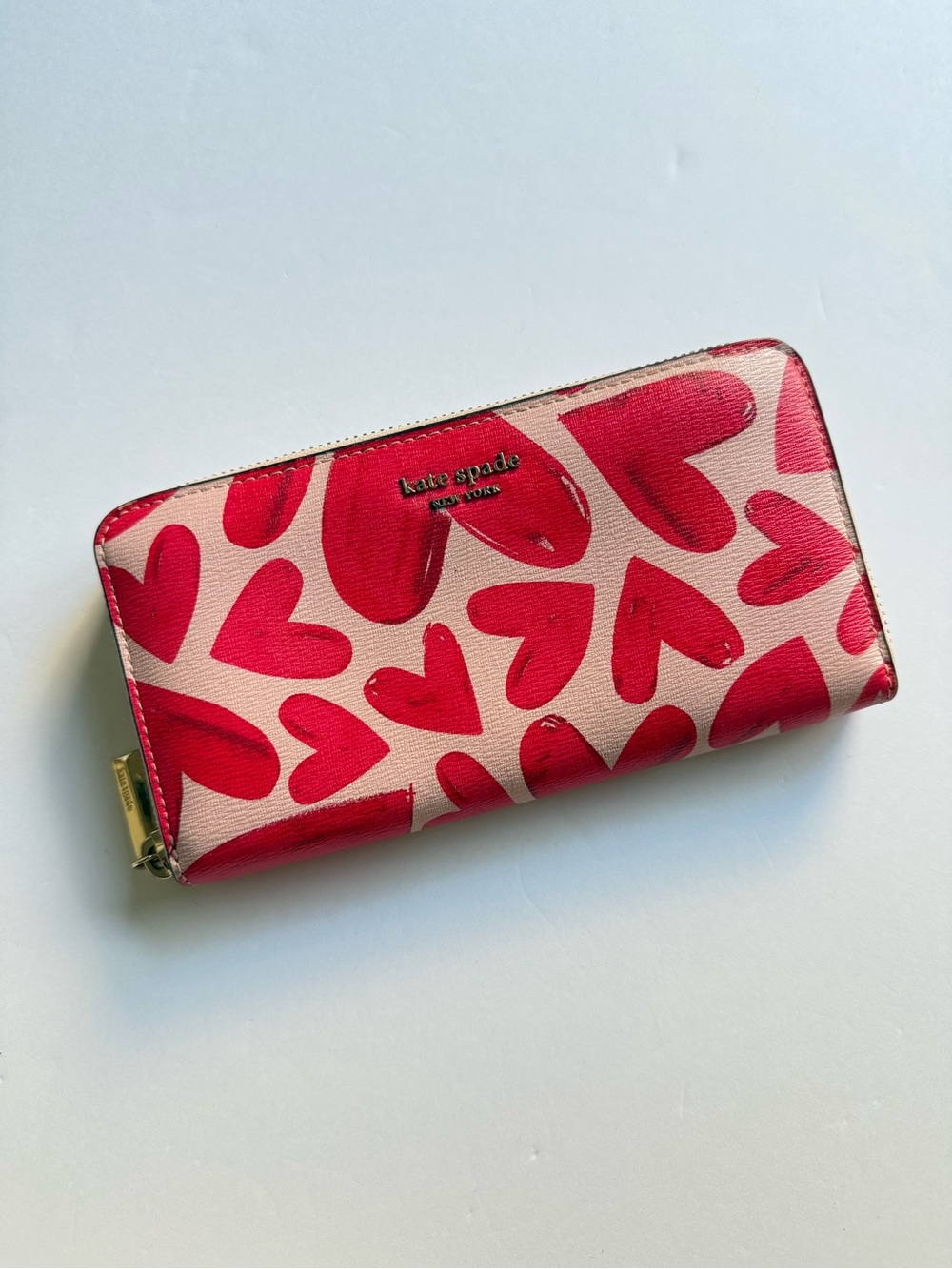 kate spade Pink Wallet with Red Heart Print